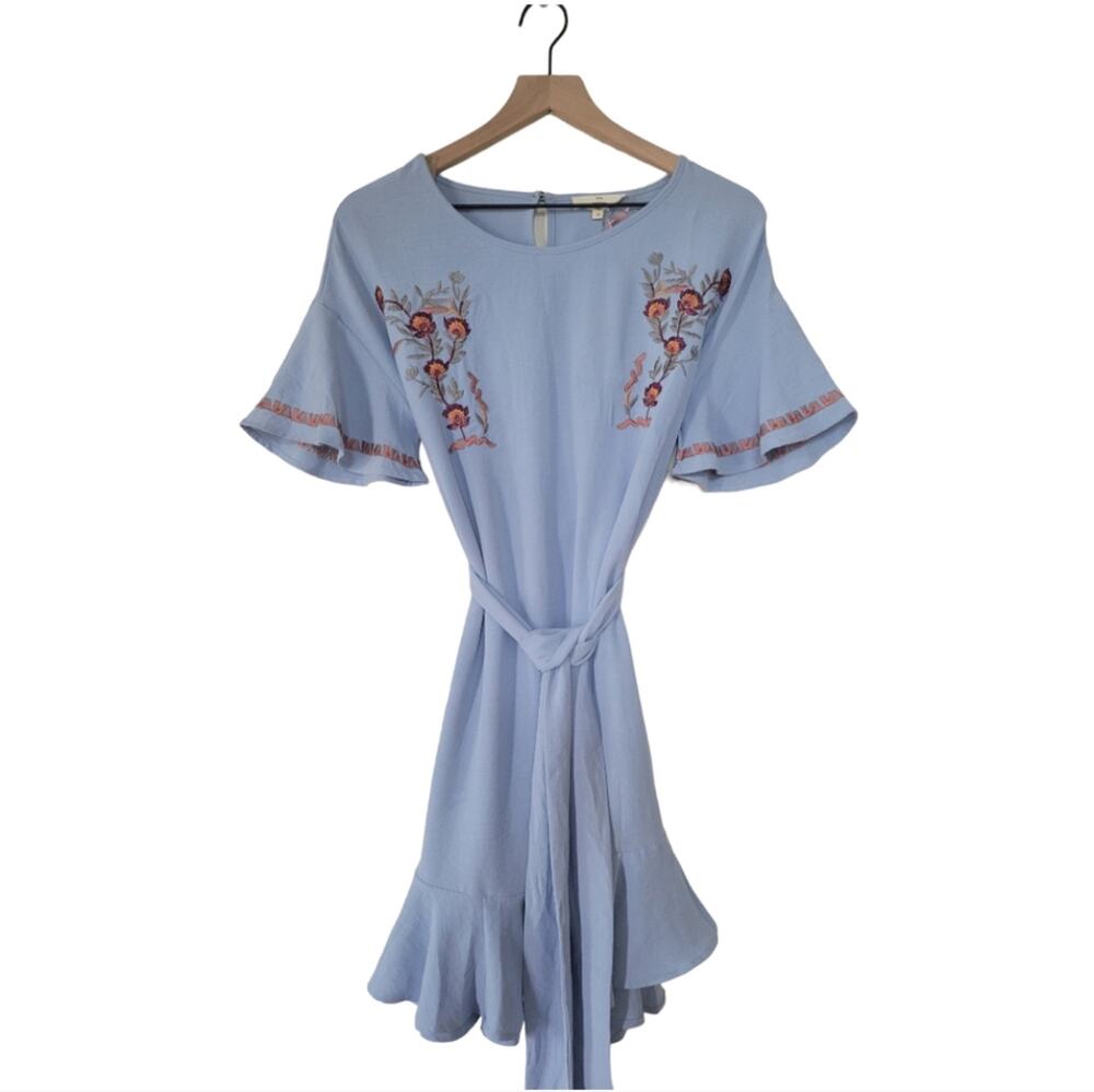 Floral Embroidered Mini Dress Size Small Blue
